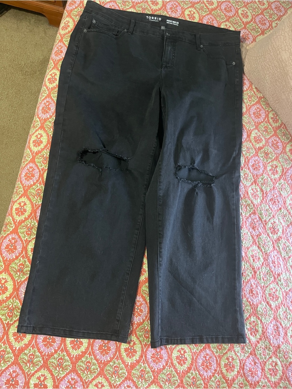 torrid Black Wide-Leg Distressed Jeans